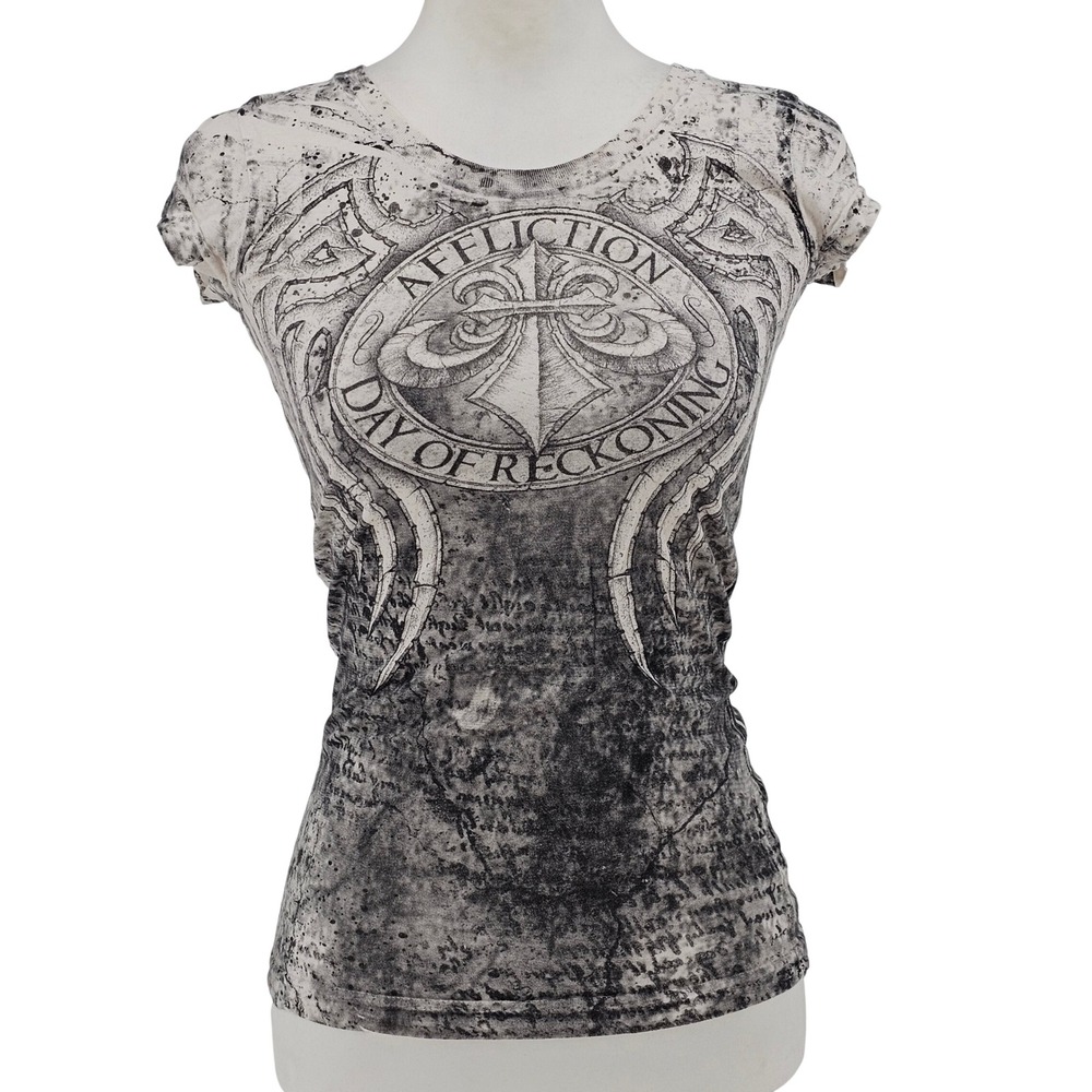 Affliction Graphic Tee S Gray Day of Reckoning Fedor vs Arlovski MMA Grunge Y2K